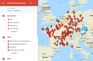 Screenshot of the IFHEMA member map I created with all IFHEMA member clubs in Austria, Germany, Switzerland and France.