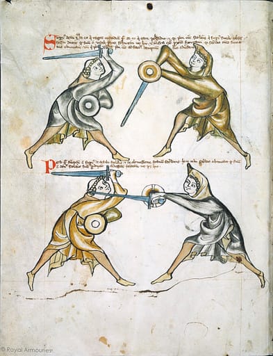 Ein Ausschnitt des Schwert und Buckler Manuskriptes I.33 aus der Royal Armoury in Leeds